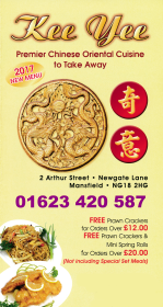 Menu for Kee Yee Chinese food takeaway on Arthur Street in Mansfield NG18 2HG