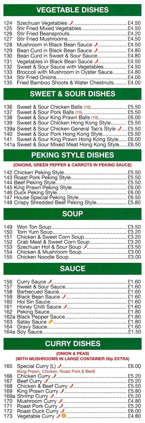 Menu for Lucky House Chinese takeaway in Nottingham
