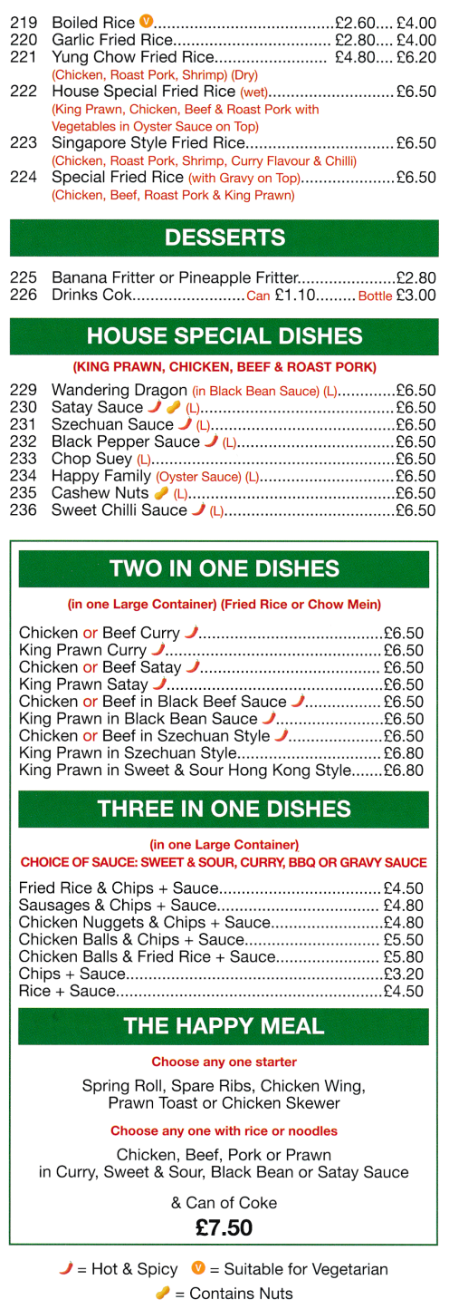 Menu for Lucky House Chinese takeaway in Netherfield