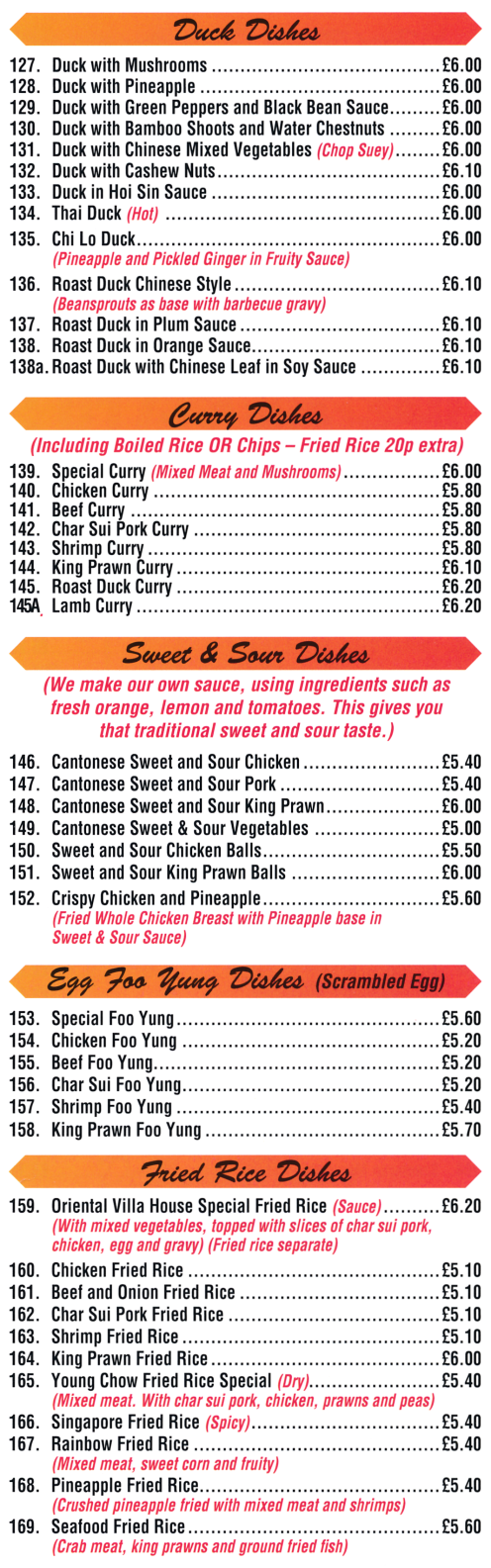 Menu for Oriental Villa Chinese takeaway on Market Place in Belper, Derbyshire DE56 1FZ