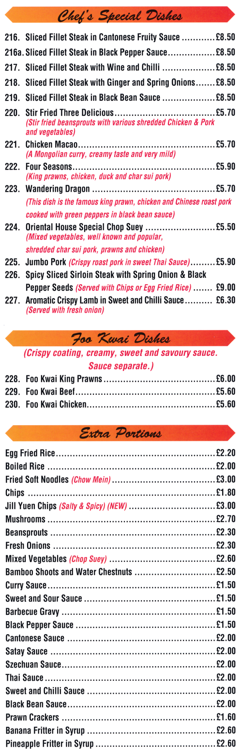 Menu for Oriental Villa Chinese takeaway on Market Place in Belper, Derbyshire DE56 1FZ
