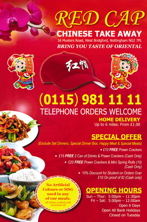 Red Cap Chinese food takeaway and delivery in West Bridgford