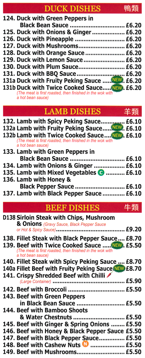 Menu for Red Cap Chinese and Thai food takeaway and delivery in West Bridgford near Nottingham