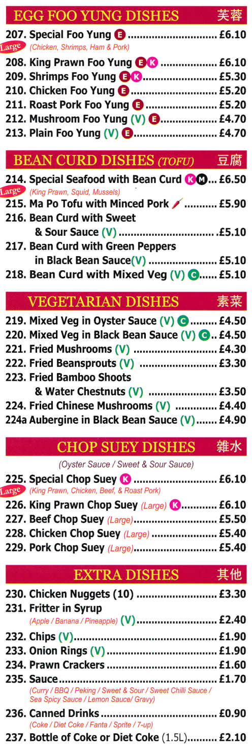 Menu for Red Cap Chinese and Oriental Cuisine takeaway and delivery in West Bridgford near Nottingham