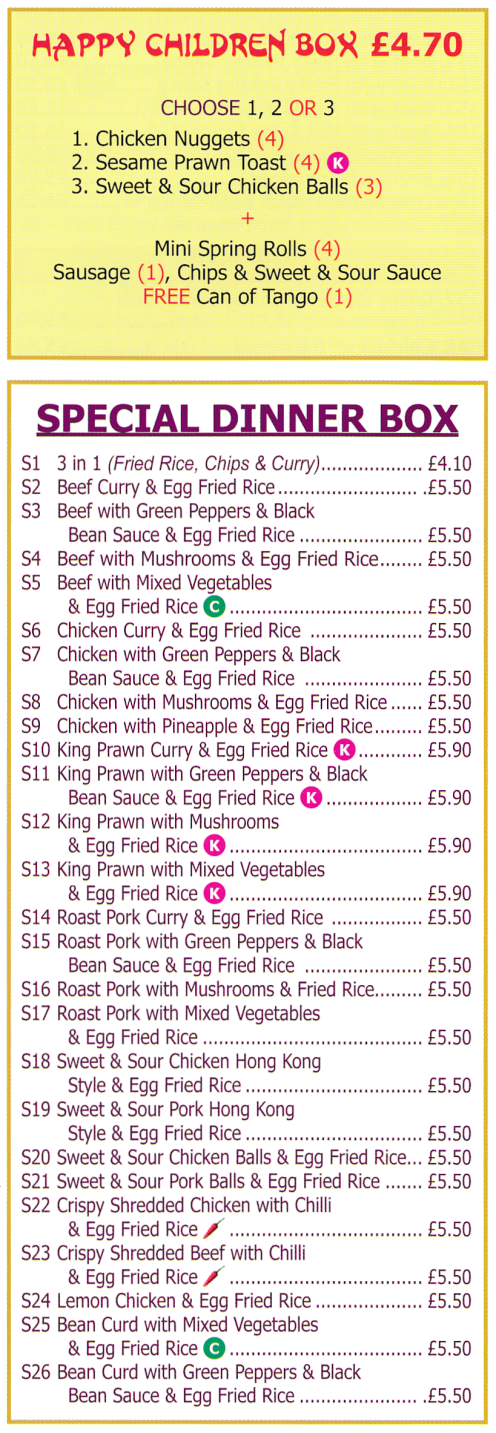 Menu for Red Cap Chinese takeaway and delivery in West Bridgford near Nottingham