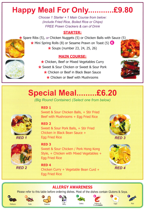 Takeaway menu for Red Cap on Musters Road in West Bridgford near Nottingham