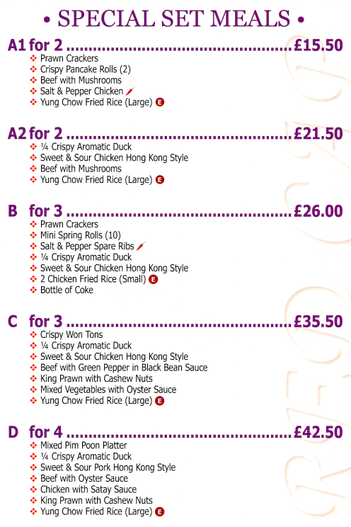 Menu for Red Cap Chinese takeaway in West Bridgford