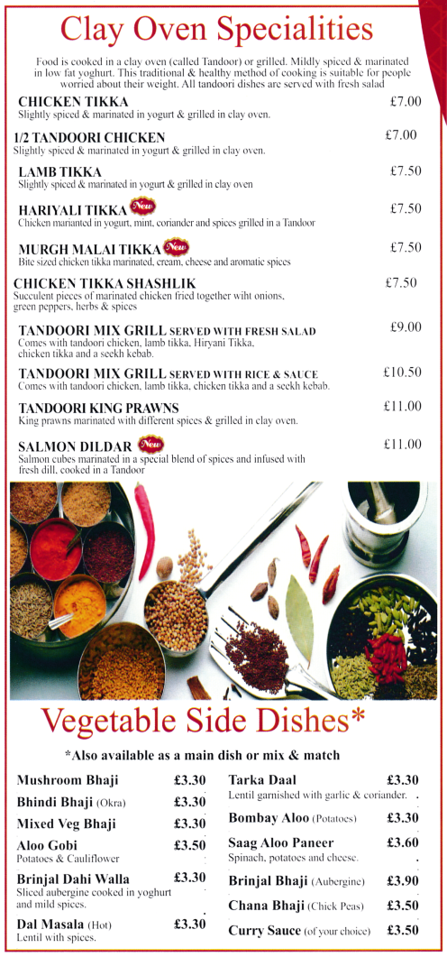 Order from the large choice of curries and Indian dishes available on The Moghul's takeaway menu.