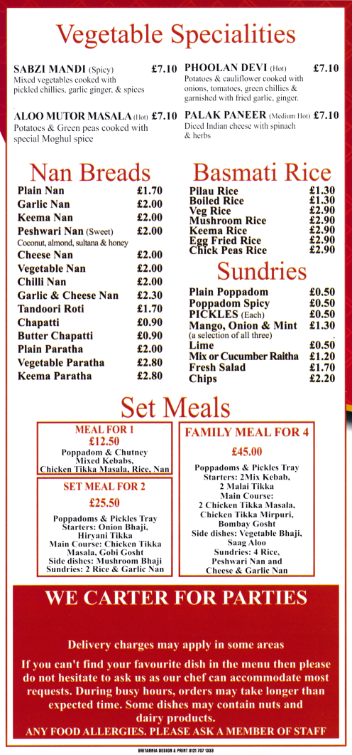 Takeaway and delivery menu for The Moghul on Wolds Drive in Keyworth, Nottinghamshire NG12 5FT