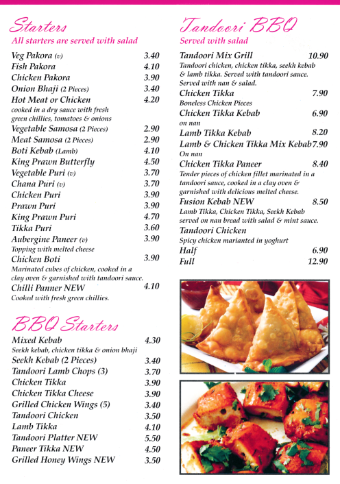 Menu for Shama (Tikka Puri, Aubergine Paneer, Tandoori Chicken, Tandoori Mix Grill, Chana Puri, Boti Kebab..)